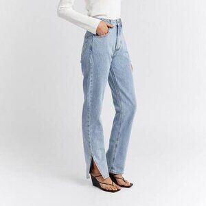 DISSH Light Blue High Rise Straight Jeans with Front Slit